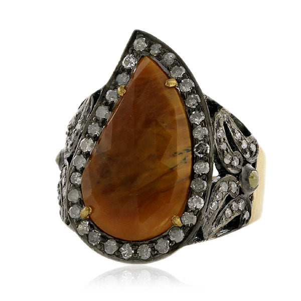 4.55 ct Cat's Eye Diamond 18 k Gold Sterling Silver Modern Fashion Lady's Ring