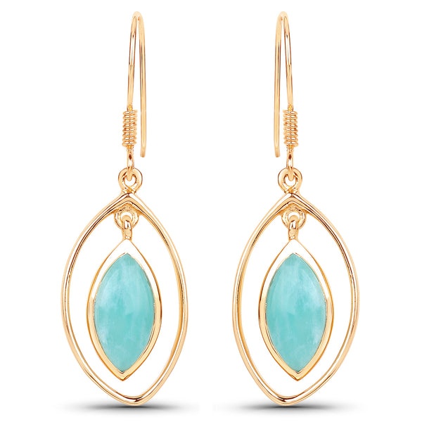 18K Yellow Gold Plated 6.96 Carat Genuine Amazonite .925 Sterling Silver Earrings