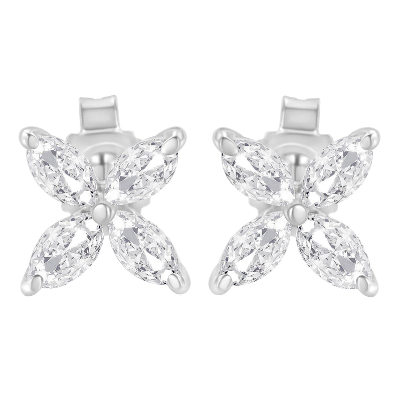 14K White Gold 3/4 Cttw Marquise Diamond 8 Stone Floral Leaf Stud Earrings (H-I Color, SI1-SI2 Clarity)