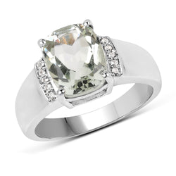 2.30 Carat Genuine Green Amethyst and White Topaz .925 Sterling Silver Ring