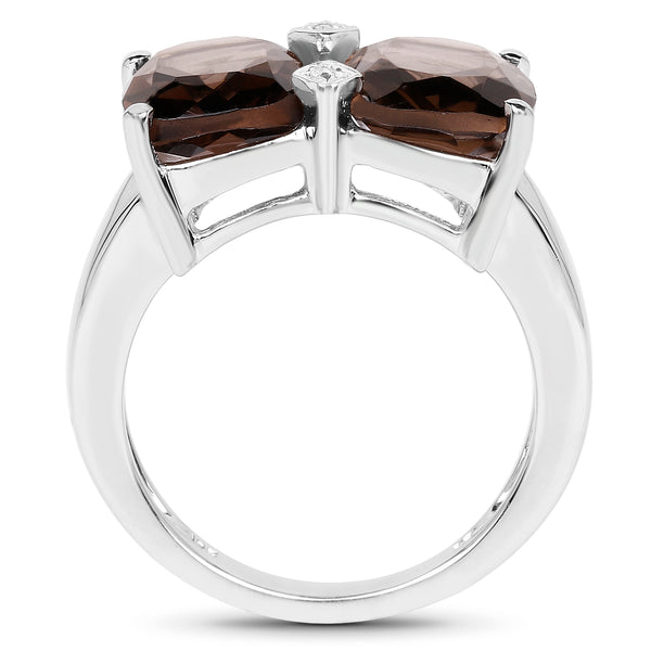 4.81 Carat Genuine Smoky Quartz and White Topaz .925 Sterling Silver Ring