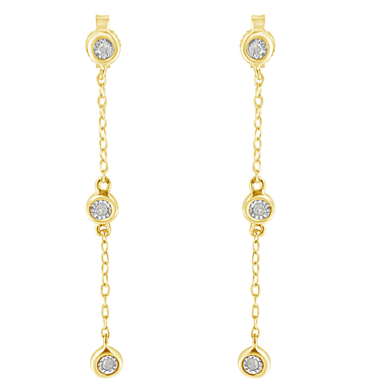 10K Yellow Gold Plated .925 Sterling Silver Miracle Set Diamond Accent 3-Stone Drop and Dangle Earring (I-J Color, I3 Clarity)