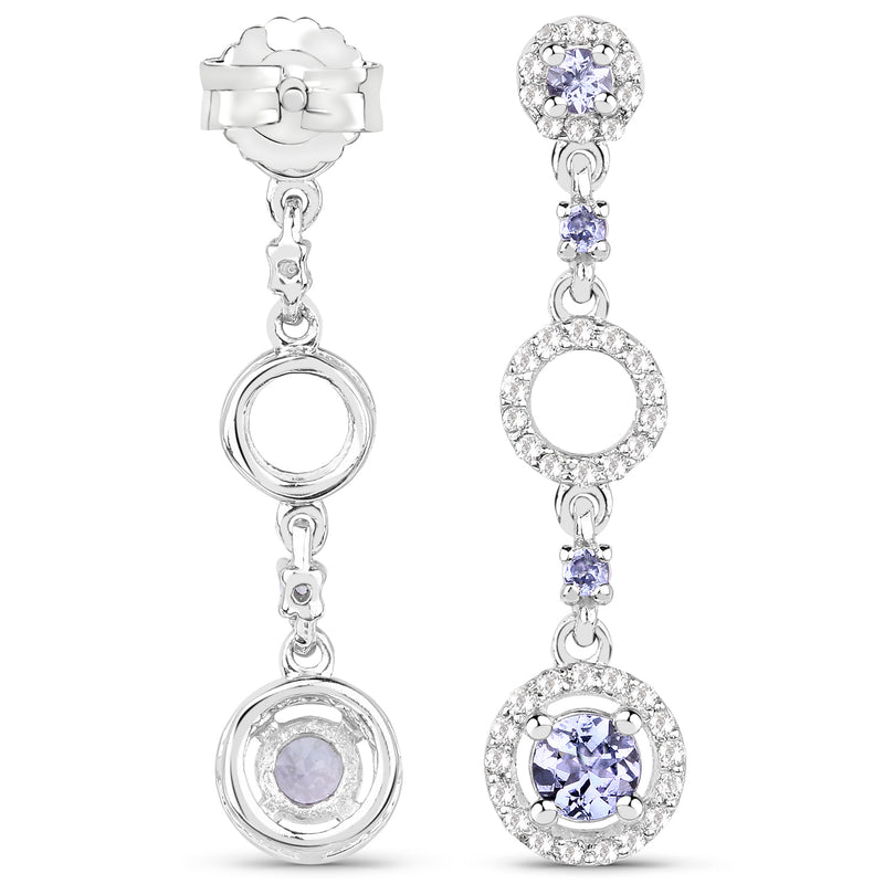 1.09 Carat Genuine Tanzanite and White Topaz .925 Sterling Silver Earrings