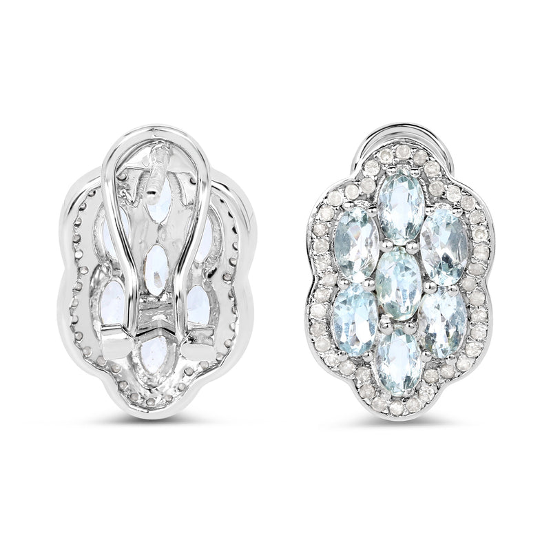 3.24 Carat Genuine Aquamarine And White Diamond .925 Sterling Silver Earrings