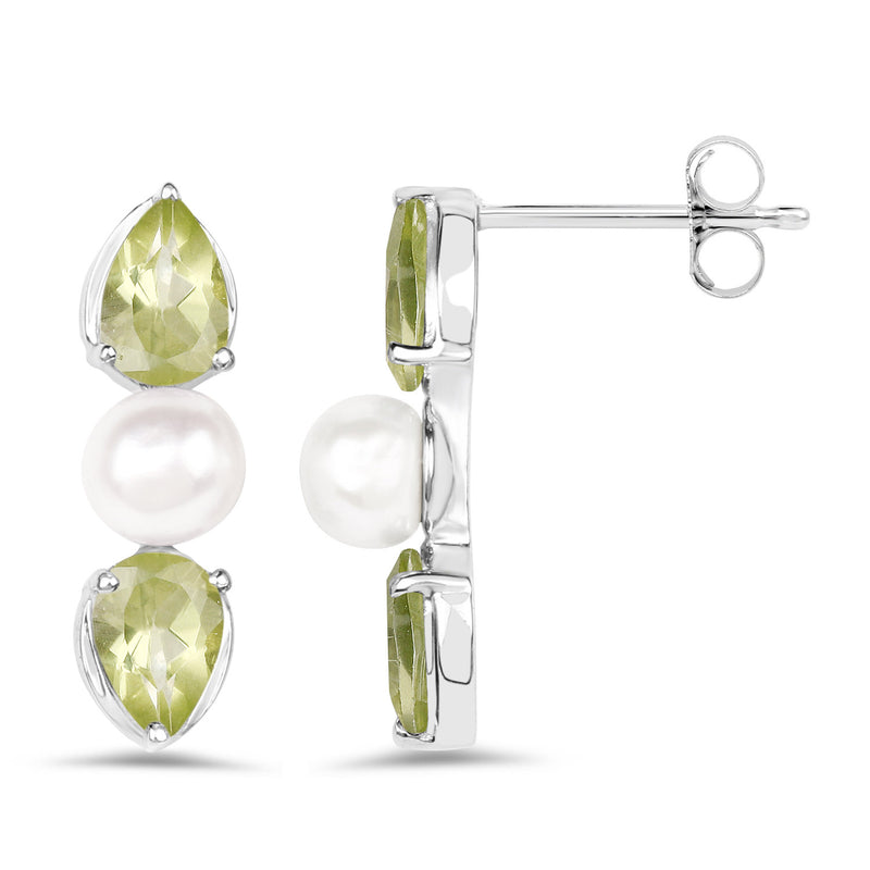 2.90 Carat Genuine Peridot and Pearl .925 Sterling Silver Earrings