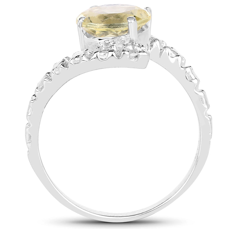 1.81 Carat Genuine Lemon Topaz and White Diamond .925 Sterling Silver Ring