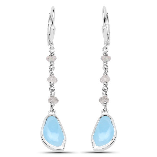 5.53 Carat Genuine Aquamarine and Labradorite .925 Sterling Silver Earrings