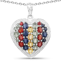 4.40 Carat Genuine Multi Stones .925 Sterling Silver Pendant