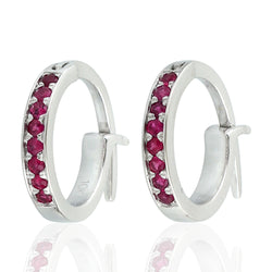 Hot Trending Ruby Huggie Earrings In 10k Radiant White Gold Women's Jewelry
