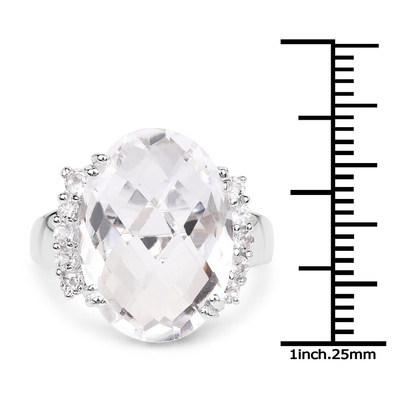 11.40 Carat Genuine Crystal Quartz and White Topaz .925 Sterling Silver Ring