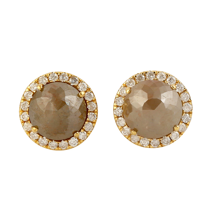 Solid 18k Yellow Gold Prong Set Ice Diamond Stud Earrings Fashion Jewelry