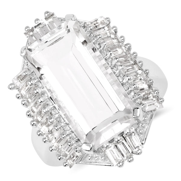 9.77 Carat Genuine Crystal Quartz & White Topaz .925 Sterling Silver Ring