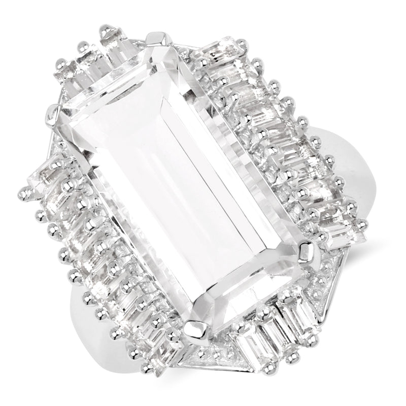 9.77 Carat Genuine Crystal Quartz & White Topaz .925 Sterling Silver Ring