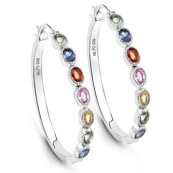 3.00 Carat Genuine Multi Stones .925 Sterling Silver Earrings