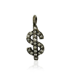 0.14ct Pave Diamond Dollar Sign Charm Pendant .925 Sterling Silver Jewelry