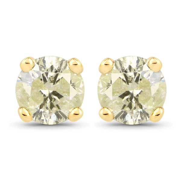 0.95 Carat Genuine LB Diamond 14K Yellow Gold Earrings