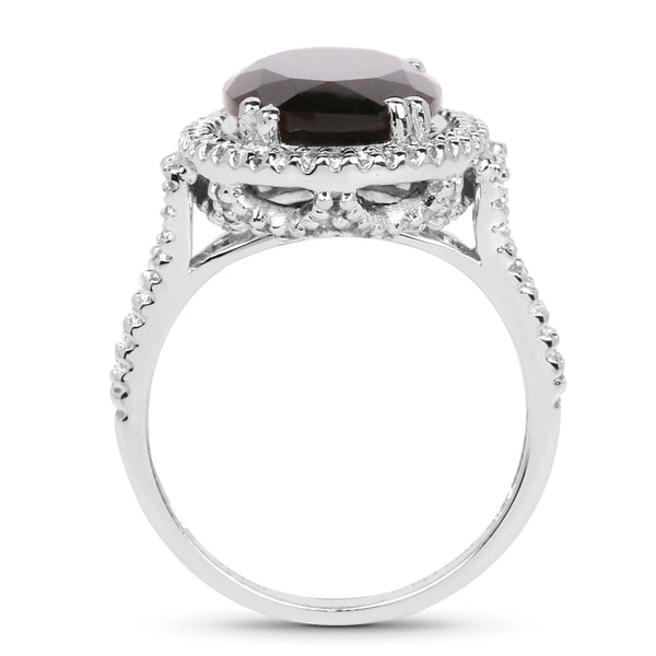 5.80 Carat Genuine Smoky Quartz & White Topaz .925 Sterling Silver Ring