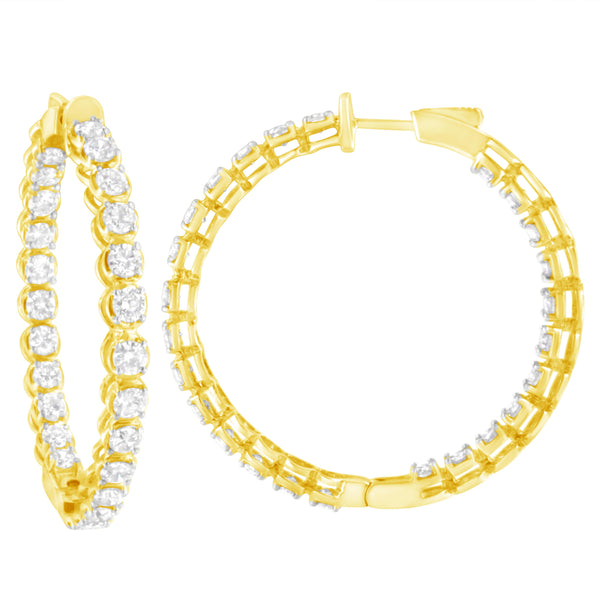 10K Yellow Gold Plated .925 Sterling Silver 7.0 Cttw Round Brilliant Cut Diamond 1-¾ Inside Out Hinged Leverback Hoop Earrings (J-K Color, I1-I2 Clarity)