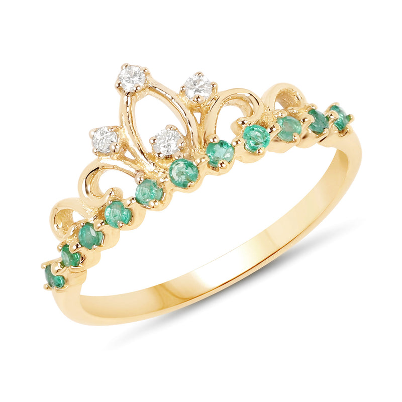 0.28 Carat Genuine Zambian Emerald and White Diamond 14K Yellow Gold Ring