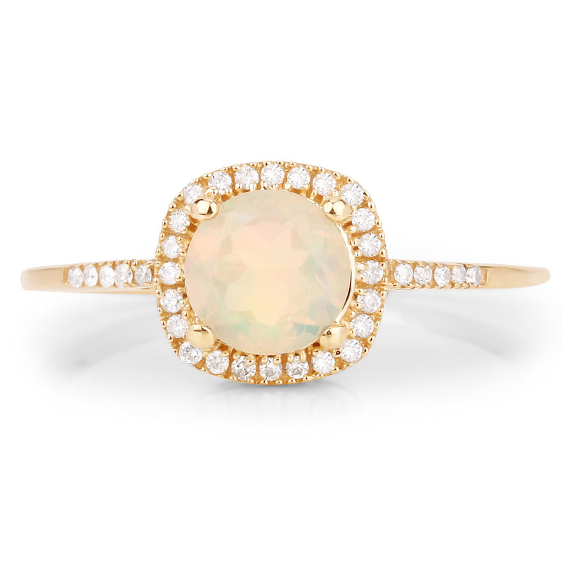 0.59 Carat Genuine Ethiopian Opal and White Diamond 14K Yellow Gold Ring