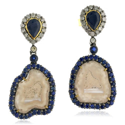 18k Gold Pave Diamond Gemstone Dangle Earrings Sterling Silver Jewelry
