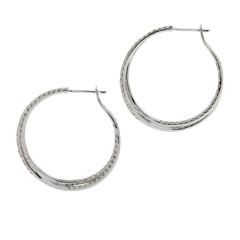 Genuine 3.00ct Diamond Hoop Earrings 10KT White Gold