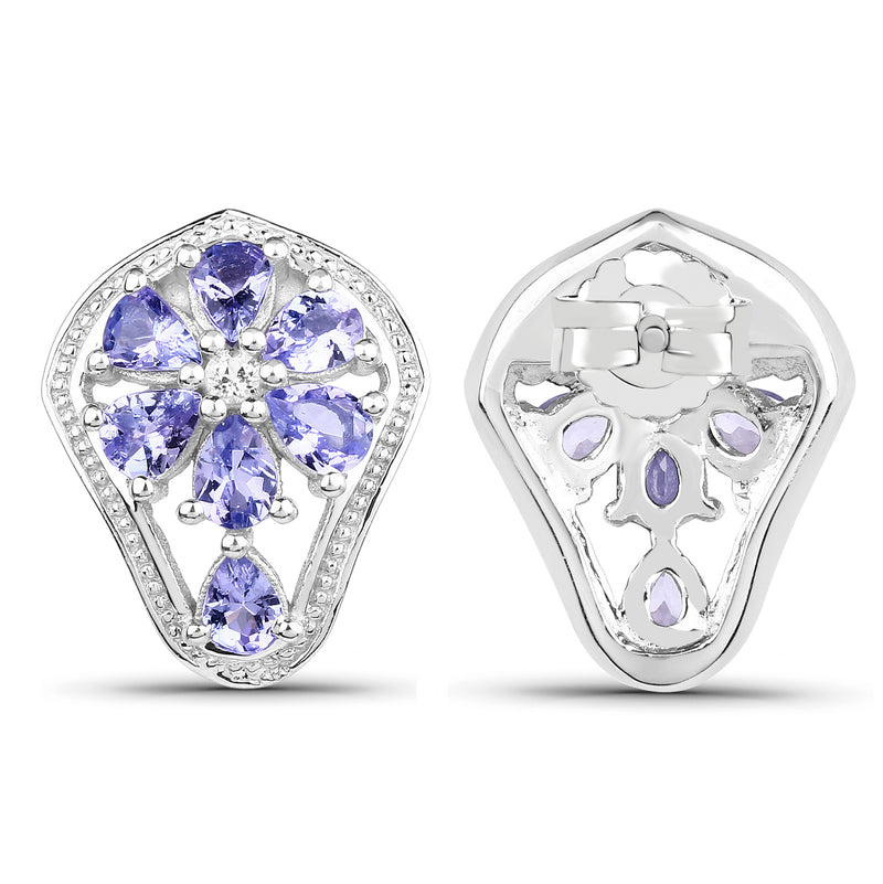 2.04 Carat Genuine Tanzanite and White Topaz .925 Sterling Silver Earrings