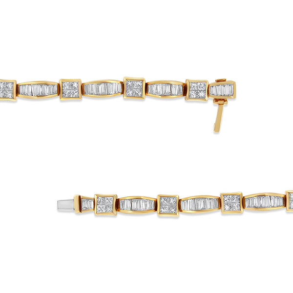 14K Yellow Gold Princess and Baguette Diamond High Fashion Bracelet(8.13 cttw,G-H Color,VS1-VS2 Clarity)