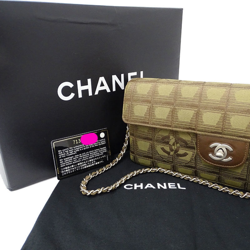 Chanel CHANEL Bag New Travel Chocolate Bar Ladies Shoulder Nylon Brown Khaki Green