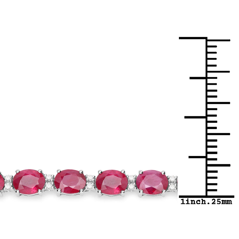 12.43 Carat Genuine Ruby and White Diamond 14K White Gold Bracelet