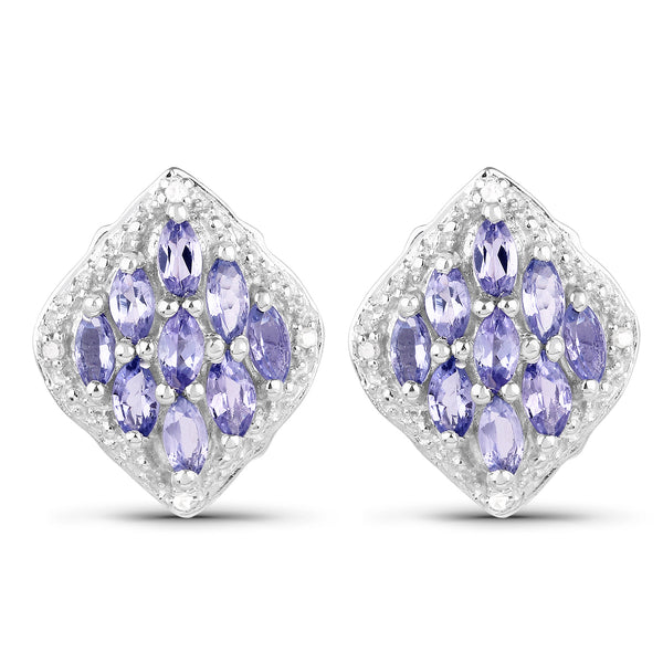 1.48 Carat Genuine Tanzanite & White Topaz .925 Sterling Silver Earrings