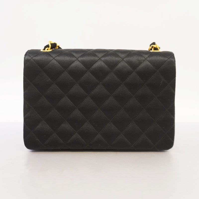 Auth Chanel Matelasse Shoulder Bag Womens Satin Shoulder Bag Black