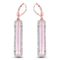 14K Rose Gold Plated 8.61 Carat Genuine Rose Quartz and White Topaz .925 Sterling Silver Earrings