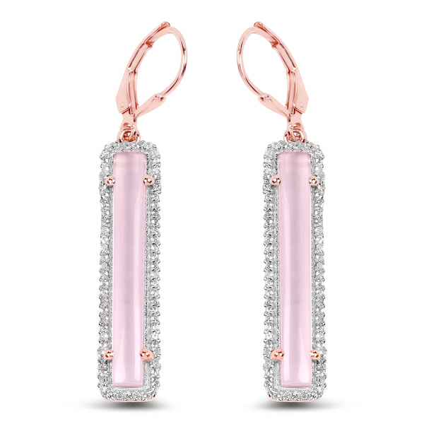 14K Rose Gold Plated 8.61 Carat Genuine Rose Quartz and White Topaz .925 Sterling Silver Earrings