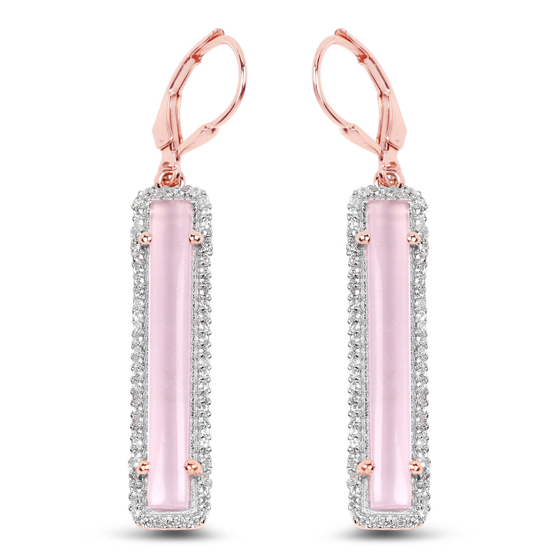 14K Rose Gold Plated 8.61 Carat Genuine Rose Quartz and White Topaz .925 Sterling Silver Earrings