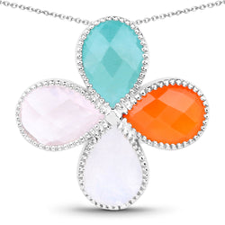 9.68 Carat Genuine Multi Stone .925 Sterling Silver Pendant