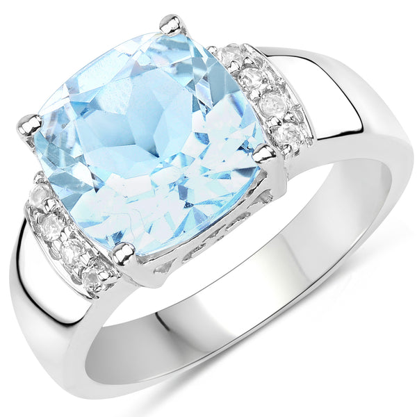 4.58 Carat Genuine Blue Topaz and White Topaz .925 Sterling Silver Ring