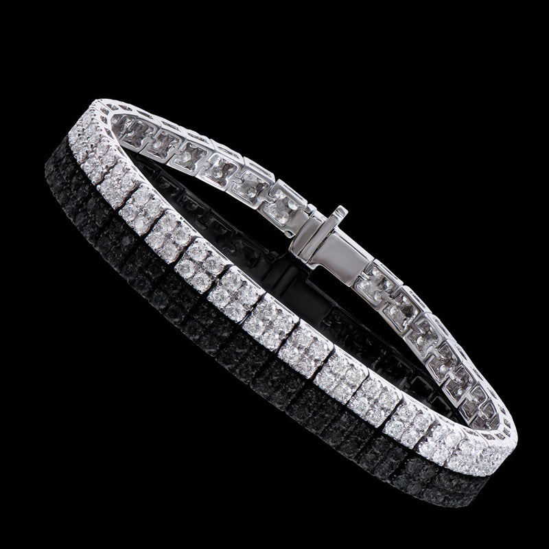 5.15 CTS CERTIFIED DIAMONDS 14K WHITE GOLD DESIGNER 2 ROW BRACELET SIZE leanth 7.25 inches