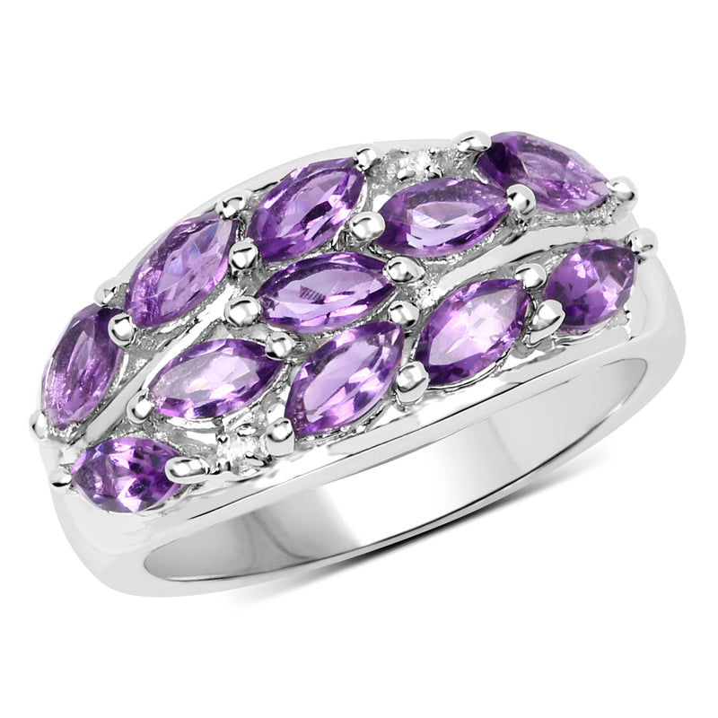 1.67 Carat Genuine  Amethyst and White Topaz .925 Sterling Silver Ring