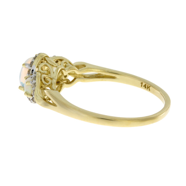 .14ct Opal Diamond 3 Stone Ring 14KT Yellow Gold