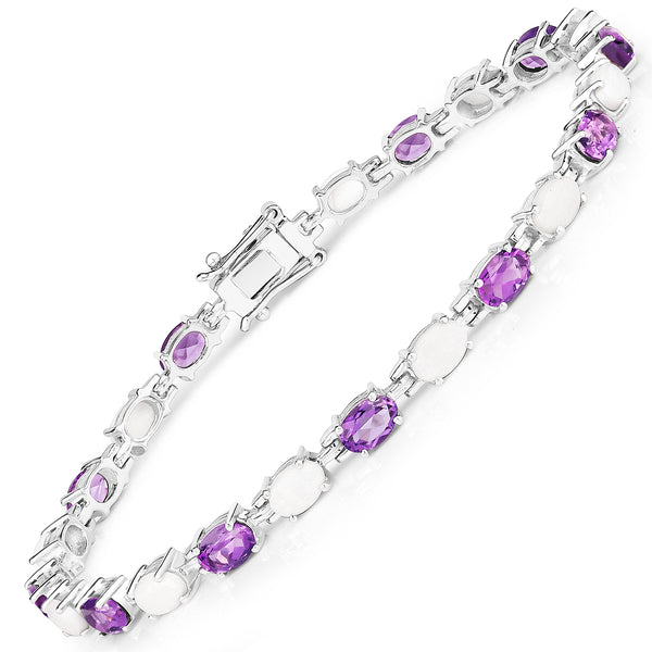 8.03 Carat Genuine Opal and Amethyst .925 Sterling Silver Bracelet