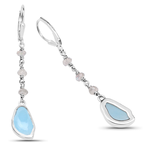 5.53 Carat Genuine Aquamarine and Labradorite .925 Sterling Silver Earrings