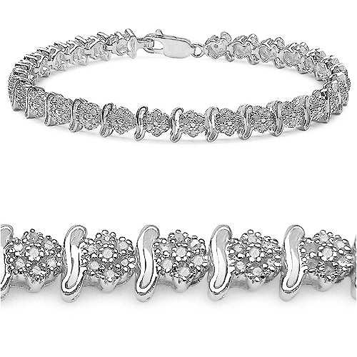 14K White Gold Plated 1.80 Carat Genuine Diamond .925 Sterling Silver Bracelet