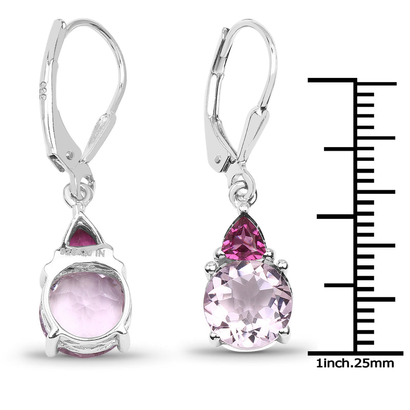 5.10 Carat Genuine Pink Amethyst and Rhodolite .925 Sterling Silver Earrings