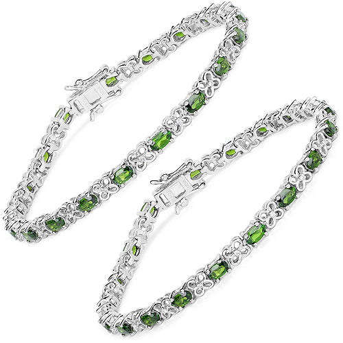 4.31 Carat Genuine Chrome Diopside and White Zircon .925 Sterling Silver Bracelet