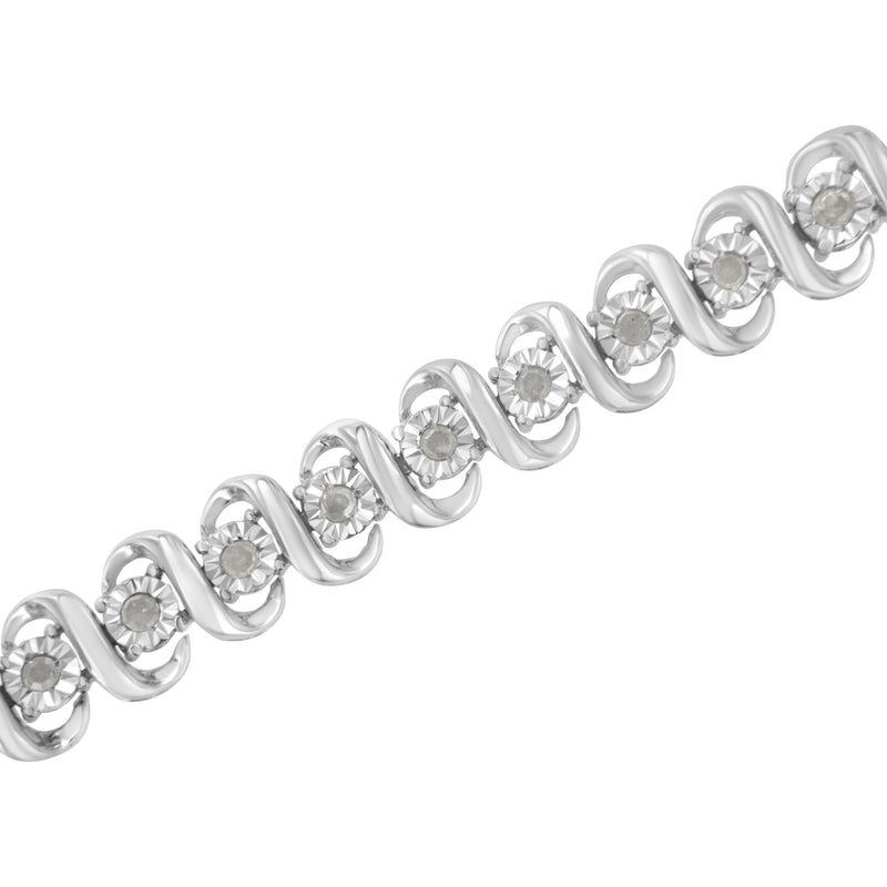 .925 Sterling Silver 1.0 cttw Miracle-Set Round-Cut Diamond "S" Link Tennis Bracelet (I-J Color, I3 Clarity) - Size 7.25"