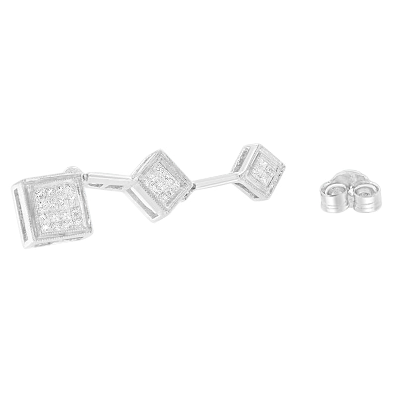 14K White Gold 5/8 cttw Princess Cut Diamond Earrings (H-I, SI1-SI2)