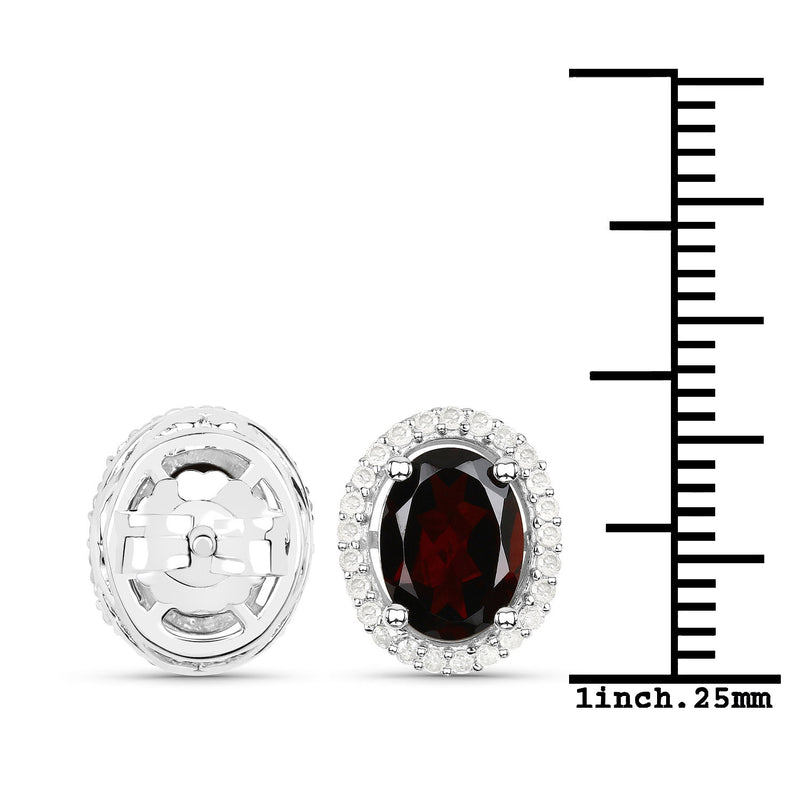 2.77 Carat Genuine Garnet and White Diamond .925 Sterling Silver Earrings