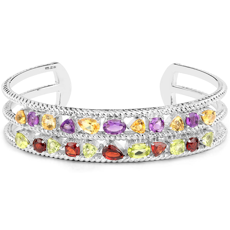 6.87 Carat Genuine Multi Stones .925 Sterling Silver Cuff Bangle