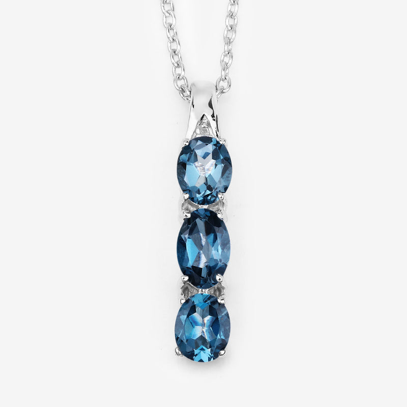 1.35 Carat Genuine London Blue Topaz and White Diamond .925 Sterling Silver Pendant